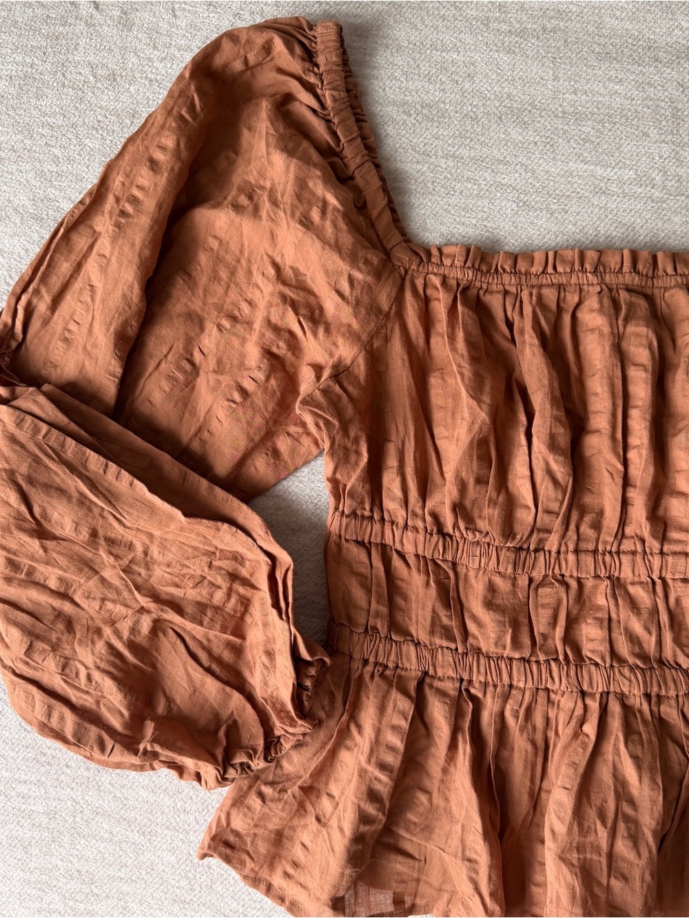 J. Crew Rust-Brown Smocked Square-Neck Top - Picture 2 of 6